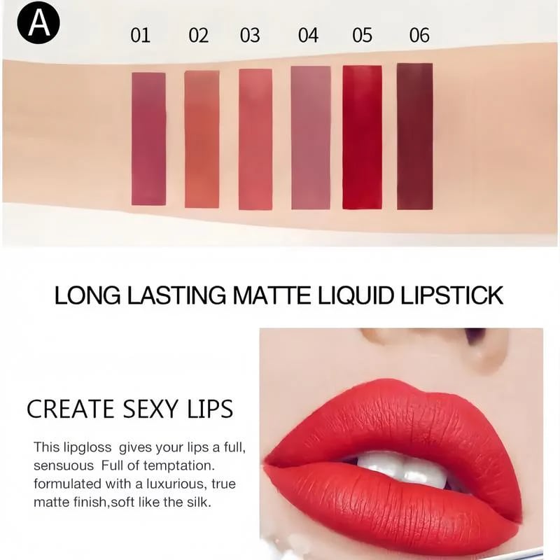 Long-Lasting Matte Lip Glaze Set – 6 Colors in One Box