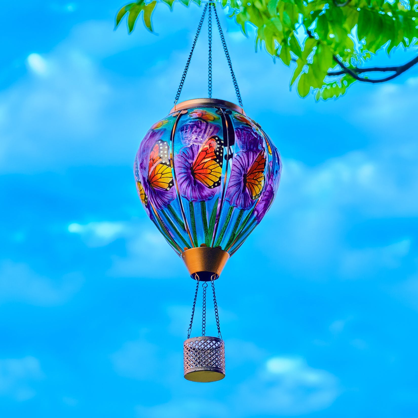 Hot Air Balloon Solar Lantern With Flame Effect