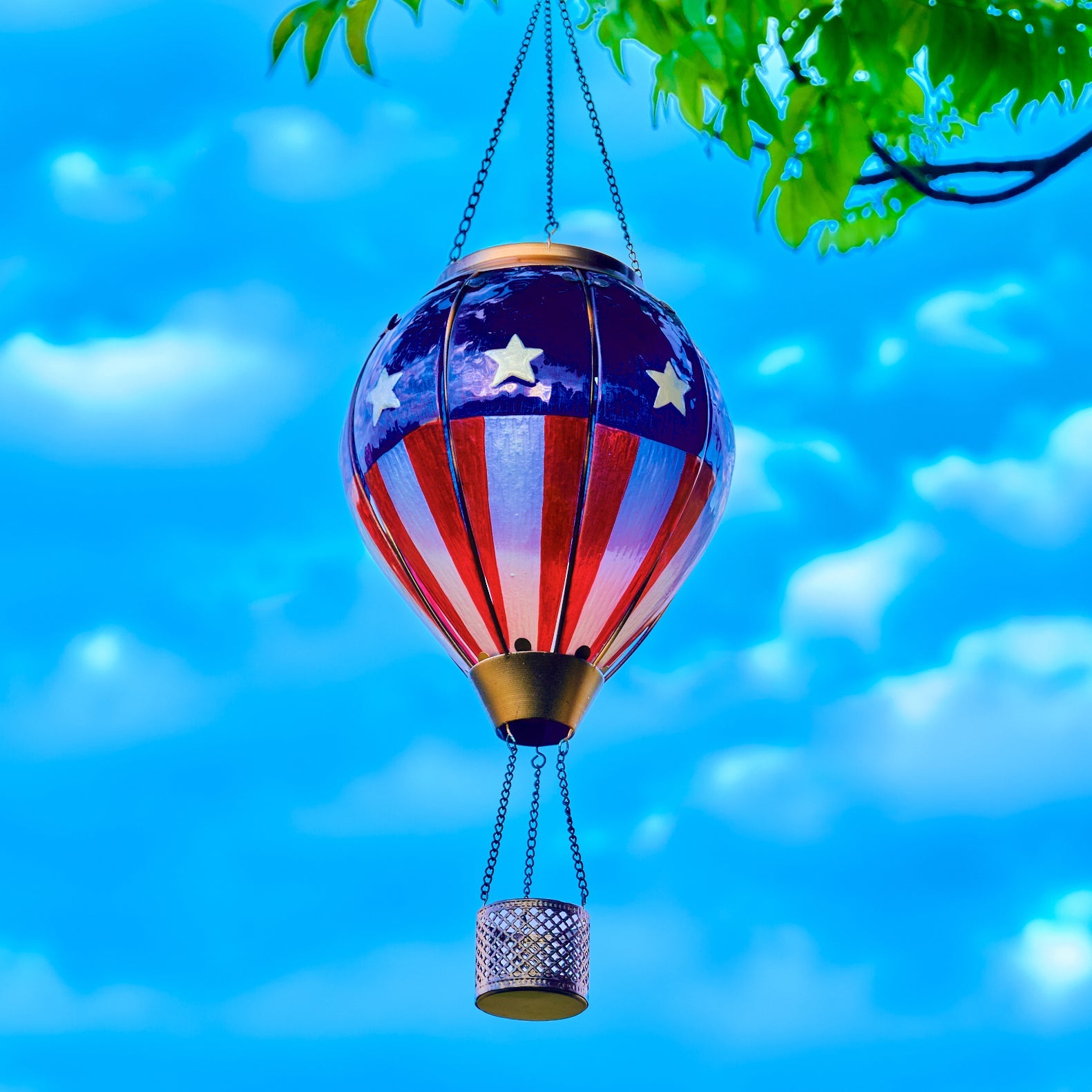 Hot Air Balloon Solar Lantern With Flame Effect