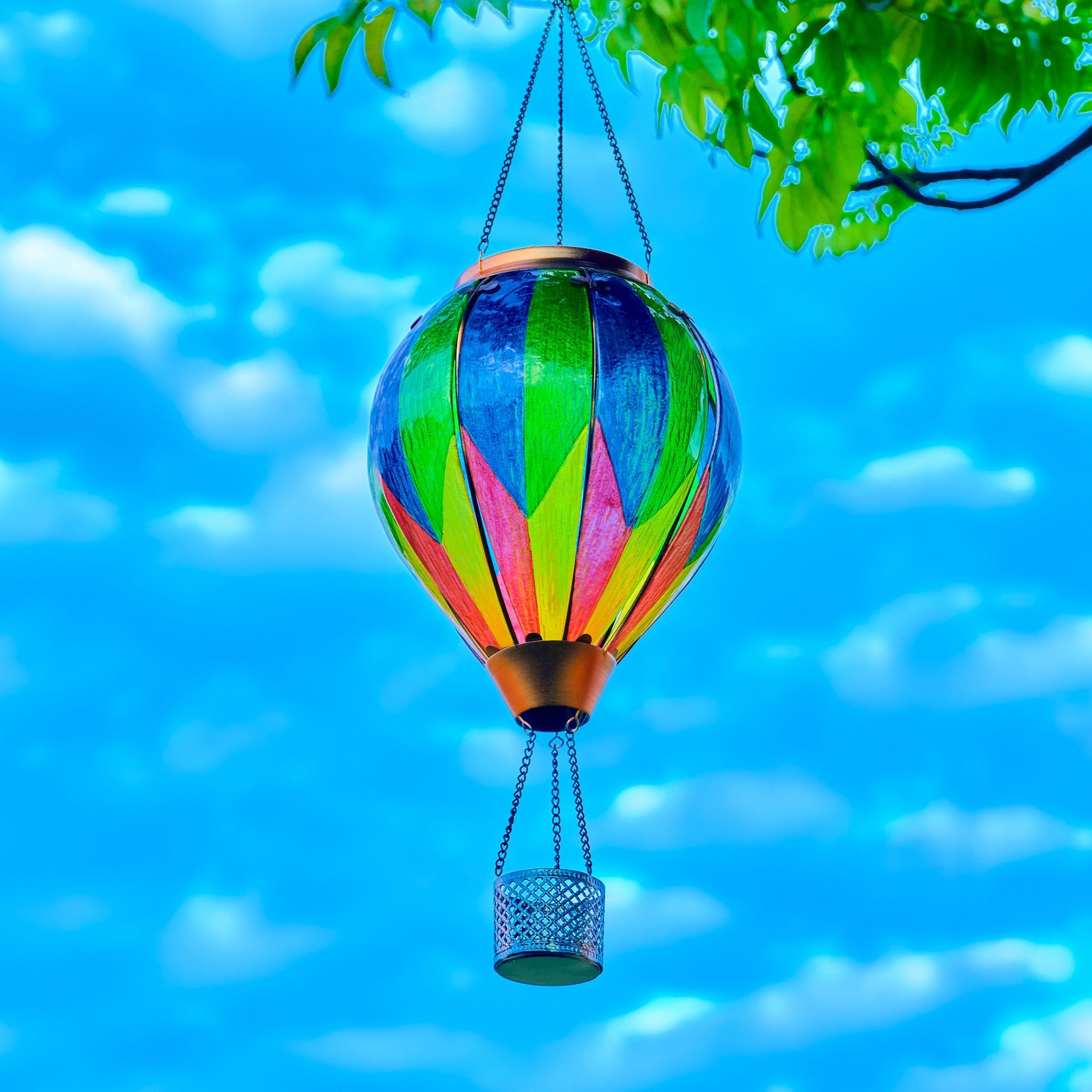 Hot Air Balloon Solar Lantern With Flame Effect