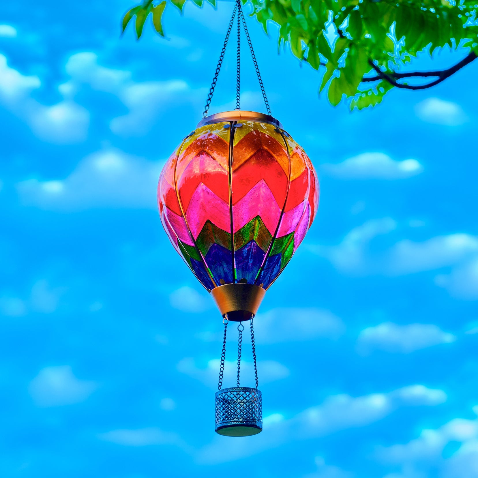 Hot Air Balloon Solar Lantern With Flame Effect