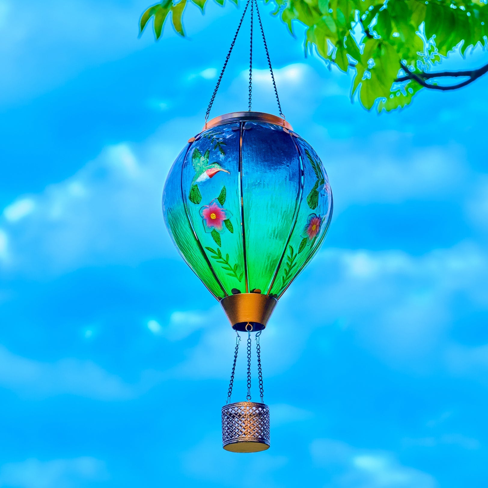 Hot Air Balloon Solar Lantern With Flame Effect